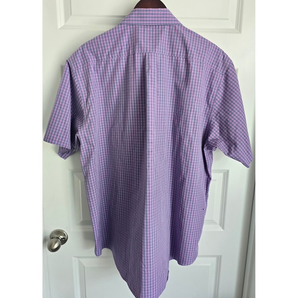 Brooks Brothers 346 Mens XL Purple Gingham Short Sleeve Non-Iron Button Down
